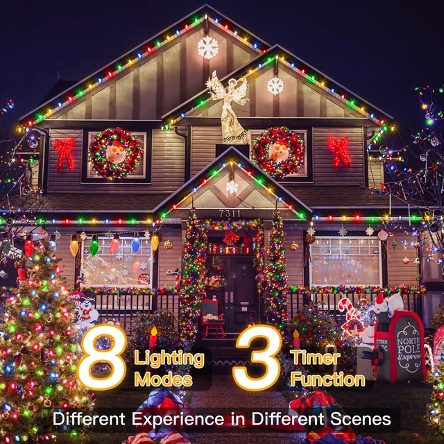 Alt view image 4 of 7 - 198FT 600LED Outdoor Christmas Lights with Remote, 8 Modes Multicolor | 3 Timer Dimmable IP67 Waterproof Christmas Tree Lights, 29V Low Voltage, Indoor & Outside Holiday Xmas Decor