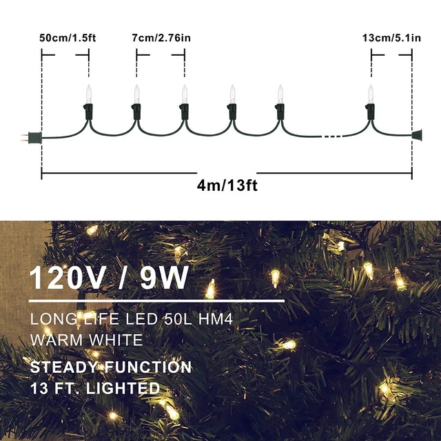 Alt view image 3 of 6 - 2 Pack Warm White Christmas Lights, 50-Count Green Wire | 13FT Incandescent Mini Light with Clear Bulbs, Plug In 120V, Connectable for Christmas Tree, Wedding, Bedroom, Porch Decor
