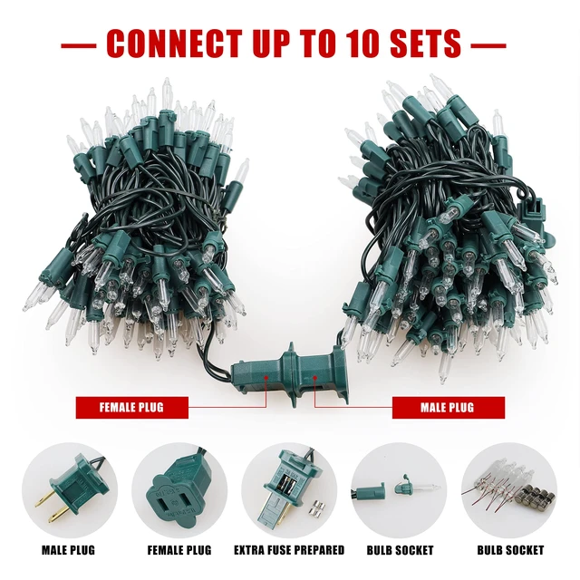 Alt view image 4 of 6 - 2 Pack Warm White Christmas Lights, 50-Count Green Wire | 13FT Incandescent Mini Light with Clear Bulbs, Plug In 120V, Connectable for Christmas Tree, Wedding, Bedroom, Porch Decor