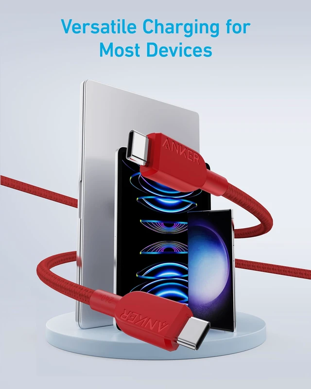 Alt view image 3 of 5 - Anker USB C to USB C Cable, 240W Fast Charging Cord (2-Pack, 10 ft, Red) | For iPhone 18 / 17 / 16 Series, MacBook Pro 2020, iPad Air 4, and More