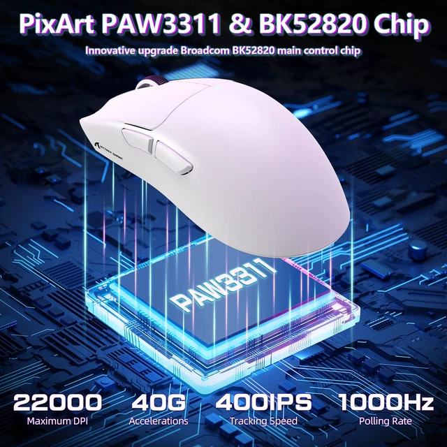 Alt view image 3 of 7 - ATTACK SHARK X11 SE Tri Mode Lightweight Wireless Gaming Mouse - White | 22000 DPI, Wired/BT/2.4Ghz, PAW3311 Optical Sensor, 59g, 1000Hz Polling, 300mAh Battery for FPS Gamer PC/WIN