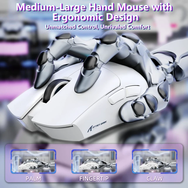 Alt view image 7 of 7 - ATTACK SHARK X11 SE Tri Mode Lightweight Wireless Gaming Mouse - White | 22000 DPI, Wired/BT/2.4Ghz, PAW3311 Optical Sensor, 59g, 1000Hz Polling, 300mAh Battery for FPS Gamer PC/WIN