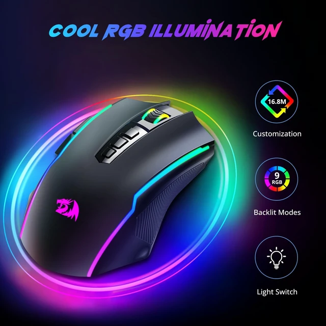Alt view image 2 of 7 - Gaming Mouse, Wireless Mouse Gaming with 8000 DPI, PC Gaming Mice with Fire Button, RGB Backlit Programmable Ergonomic Mouse Gamer, Rechargeable, 70Hrs for Windows, Mac Gamer, Black