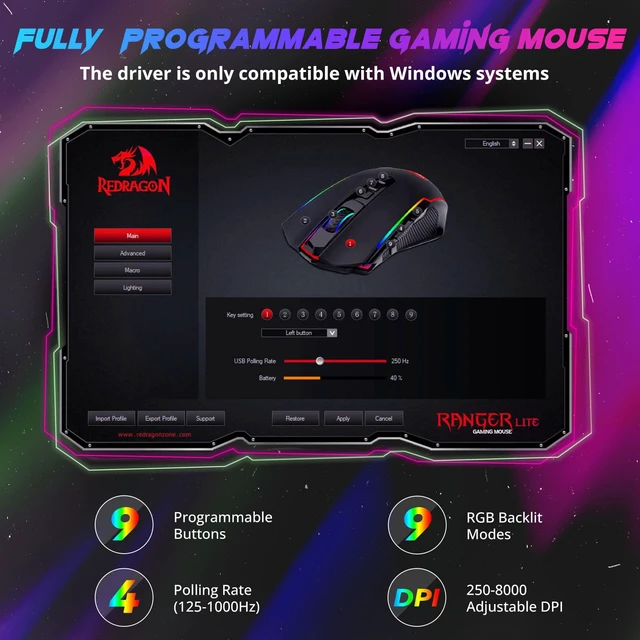Alt view image 3 of 7 - Gaming Mouse, Wireless Mouse Gaming with 8000 DPI, PC Gaming Mice with Fire Button, RGB Backlit Programmable Ergonomic Mouse Gamer, Rechargeable, 70Hrs for Windows, Mac Gamer, Black