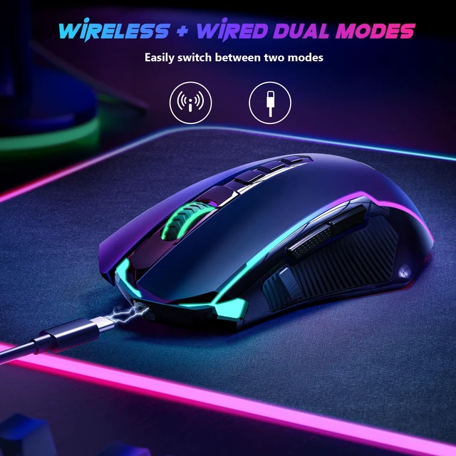 Alt view image 5 of 7 - Gaming Mouse, Wireless Mouse Gaming with 8000 DPI, PC Gaming Mice with Fire Button, RGB Backlit Programmable Ergonomic Mouse Gamer, Rechargeable, 70Hrs for Windows, Mac Gamer, Black