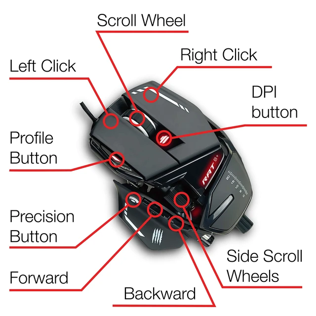 Alt view image 2 of 6 - R.A.T. 8+ Adjustable Wired Gaming Mouse - 16000 DPI - 11 Programmable Buttons - 4 User Profiles Stored Directly - Customize RGB LED - Additional Palm Rests and Pinky Supports - Black