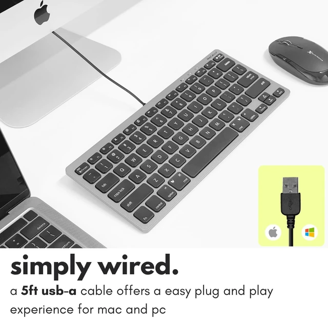 Alt view image 3 of 7 - Small USB Wired Keyboard for Mac and Windows - 78 Scissor Keys, 13 Shortcut Compatible Apple Keyboard - Mini Compact USB Computer Keyboard That Saves Space and Looks Great - Space Grey
