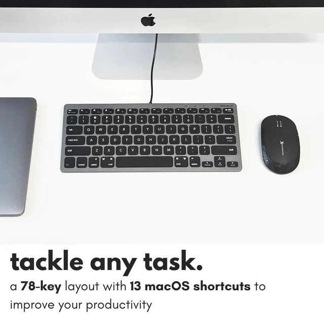 Alt view image 4 of 7 - Small USB Wired Keyboard for Mac and Windows - 78 Scissor Keys, 13 Shortcut Compatible Apple Keyboard - Mini Compact USB Computer Keyboard That Saves Space and Looks Great - Space Grey