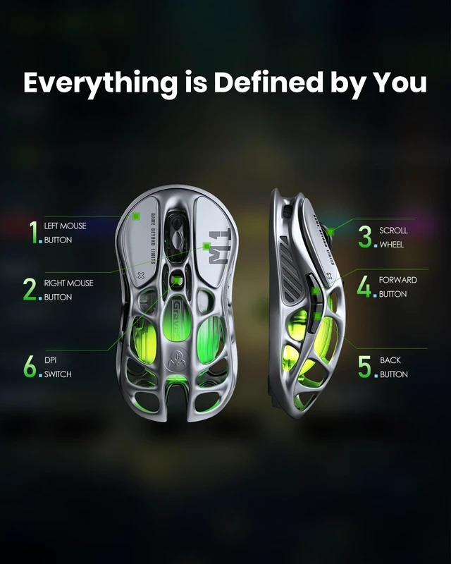 Alt view image 6 of 7 - Mercury M1 Pro Tri-Mode Wireless Gaming Mouse | Magnesium Alloy Ergonomic Comfort PAW3395 Sensor 200H Battery 5 Programmable Buttons