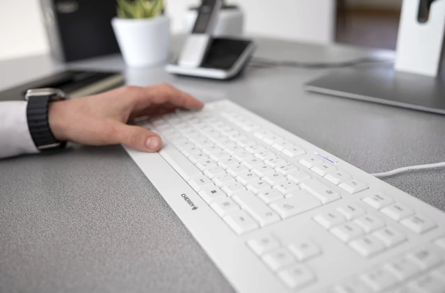 Alt view image 4 of 6 - KC 1000, Wired Keyboard with Number Pad for PC/Laptop, Plug & Play (USB-A Connection), Slim Design, Whisper Quiet Typing, 4 Hot Keys, QWERTY, Pale Gray