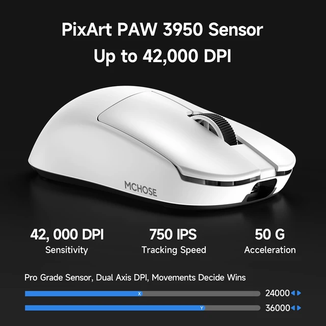 Alt view image 3 of 7 - L7 Ultra+ Wireless Gaming Mouse, Ergonomic Mouse Lightweight 48g | 42K DPI, PAW3950, Optical Switch, 20000 FPS, Dual 8K Polling and 7 Programmable Buttons, 3-Mode Connect, for PC/Mac - White