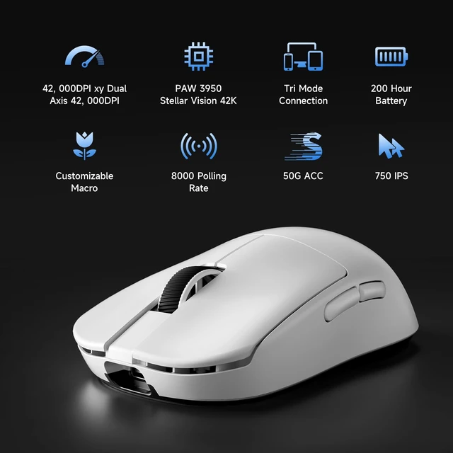 Alt view image 5 of 7 - L7 Ultra+ Wireless Gaming Mouse, Ergonomic Mouse Lightweight 48g | 42K DPI, PAW3950, Optical Switch, 20000 FPS, Dual 8K Polling and 7 Programmable Buttons, 3-Mode Connect, for PC/Mac - White