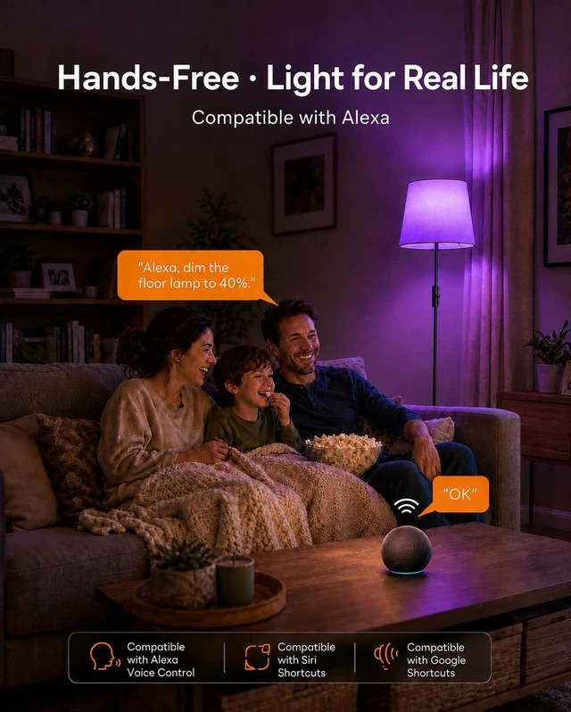 Alt view image 2 of 7 - Smart RGB Floor Lamp, 62", App Control, Compatible with Alexa | 2700K-6000K tunable white, 1%-100% dimmable, music sync, 1200 lm woven linen shade for living rooms, no account required