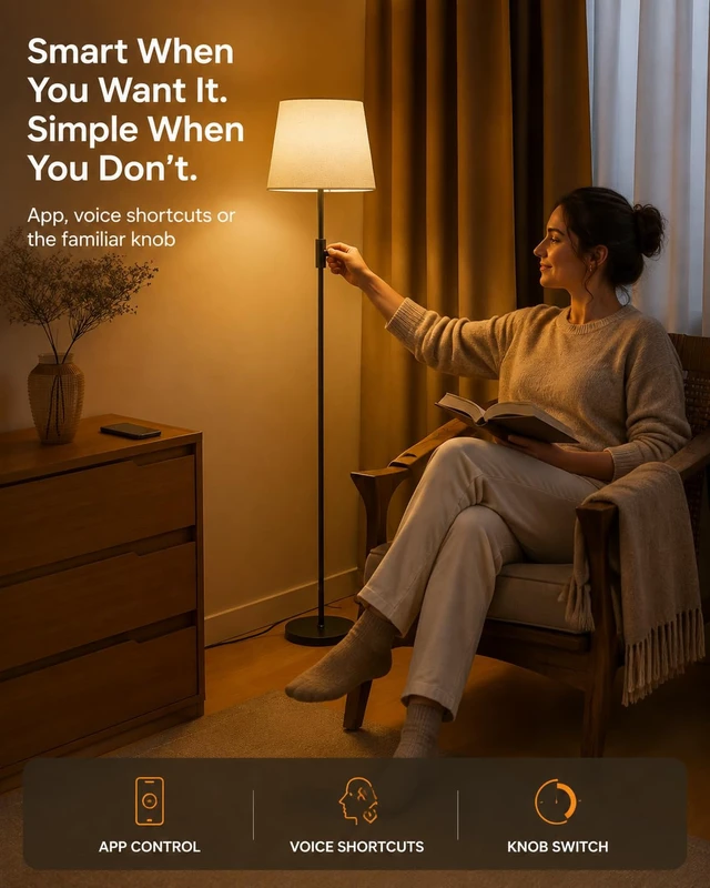 Alt view image 7 of 7 - Smart RGB Floor Lamp, 62", App Control, Compatible with Alexa | 2700K-6000K tunable white, 1%-100% dimmable, music sync, 1200 lm woven linen shade for living rooms, no account required