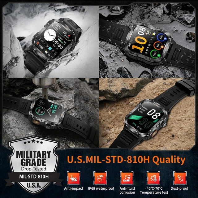 Alt view image 2 of 4 - Military Smart Watch for Men, 30+ Day Battery Life, Bluetooth Call Black | 1.95" HD, 120+ sports modes, heart rate/sleep monitor, IP68 waterproof, Fitness Watch with LED Flashlight for iOS/Android