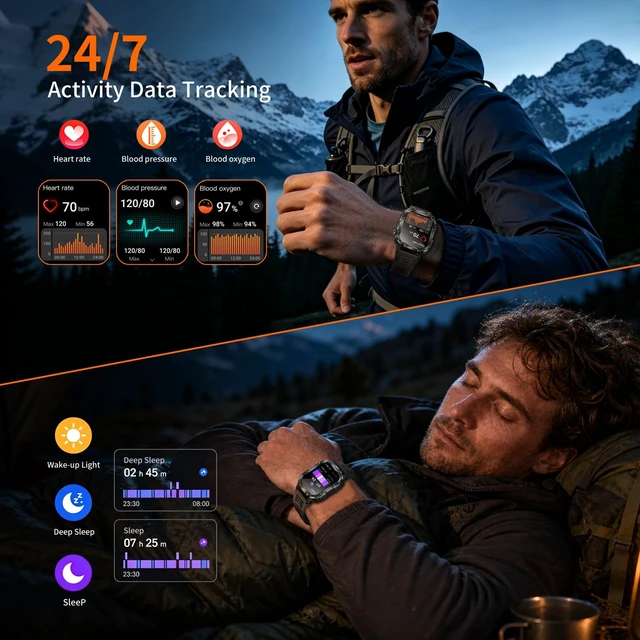 Alt view image 4 of 4 - Military Smart Watch for Men, 30+ Day Battery Life, Bluetooth Call Black | 1.95" HD, 120+ sports modes, heart rate/sleep monitor, IP68 waterproof, Fitness Watch with LED Flashlight for iOS/Android