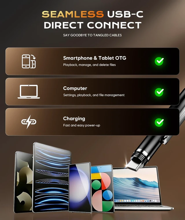 Alt view image 3 of 7 - 64GB (7200H) Voice Recorder w/USB Type-C, Voice Activated Recording Device | One-Touch Start Recording, DSP 5.0 AI Noise Reduction, Easy Playback Audio Recorder, Portable Dictaphon for Meeting/Classes