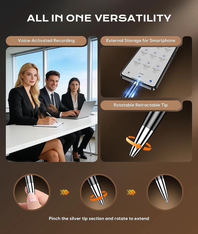 Alt view image 6 of 7 - 64GB (7200H) Voice Recorder w/USB Type-C, Voice Activated Recording Device | One-Touch Start Recording, DSP 5.0 AI Noise Reduction, Easy Playback Audio Recorder, Portable Dictaphon for Meeting/Classes
