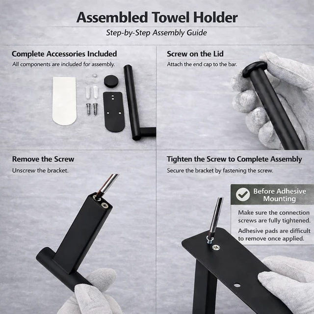 Alt view image 6 of 6 - Paper Towel Holder, Self Adhesive or Screw Mounting, Black Wall Mount SUS304 Stainless Steel Paper Towel Holder Under Cabinet for Kitchen, Counter, Cabinet, Bathroom
