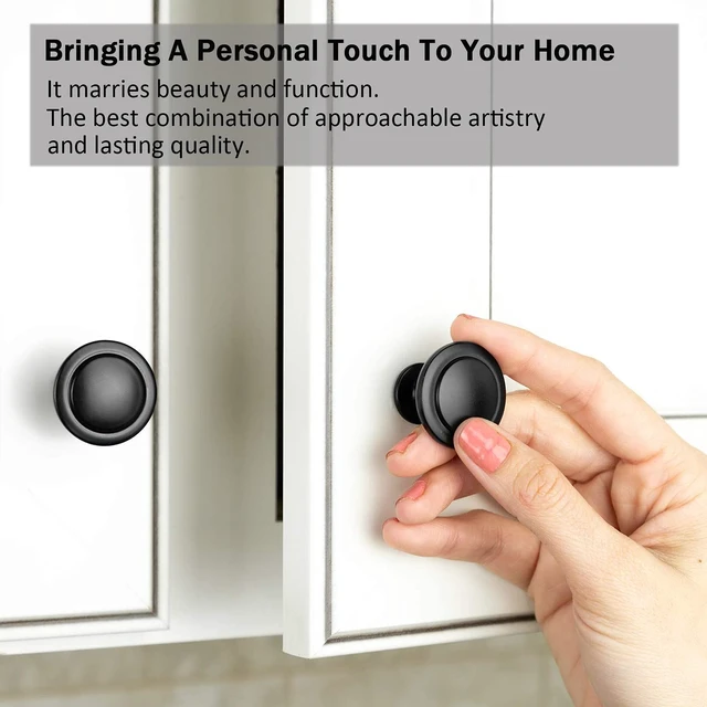 Alt view image 2 of 7 - 12PCS Cabinet Knobs, Black Cabinet Pulls Cabinet Knobs Inway, Round Drawer Knobs Cabinet Hardware with Screws, for Kitchen Bedroom Furniture