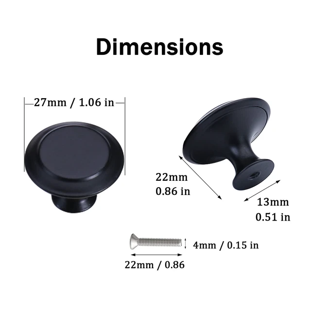 Alt view image 4 of 7 - 12PCS Cabinet Knobs, Black Cabinet Pulls Cabinet Knobs Inway, Round Drawer Knobs Cabinet Hardware with Screws, for Kitchen Bedroom Furniture
