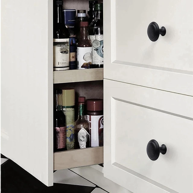 Alt view image 6 of 7 - 12PCS Cabinet Knobs, Black Cabinet Pulls Cabinet Knobs Inway, Round Drawer Knobs Cabinet Hardware with Screws, for Kitchen Bedroom Furniture