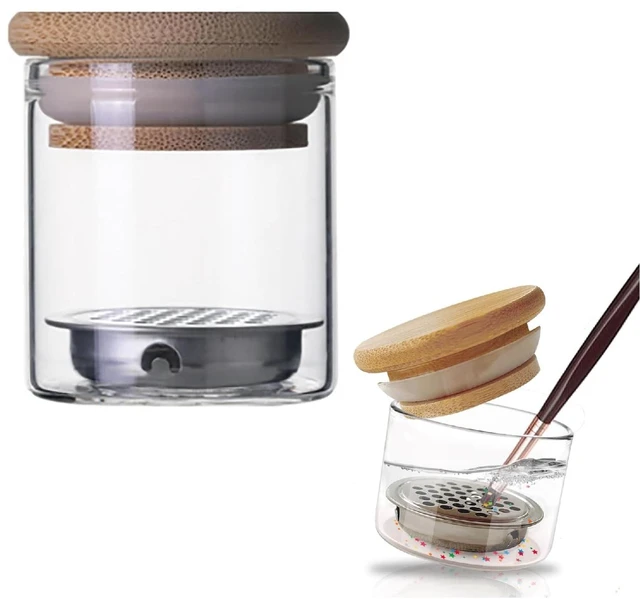 Main image of Nail Art Brushes Washing Cup, Portable Dappen Dish with Mesh Layer & Lid | Multi-use Nail Acrylic Liquid Monomer Holder, Glitter Remover Cup for Nail Art Salon & DIY Use