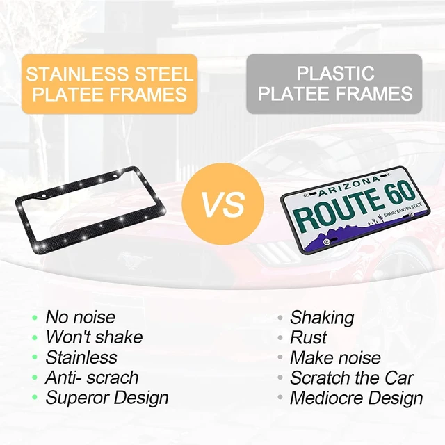 Alt view image 4 of 7 - Rhinestone Stainless Steel Car License Plate Frame, Black | handcrafted decorative surface, mounting screw set included, fits most cars, SUVs, and trucks, car exterior accessories