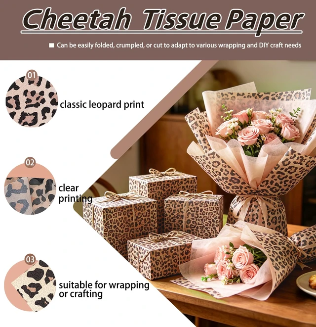 Alt view image 4 of 7 - 10 Sheets Leopard Gift Wrapping Tissue Paper for Gift Bags | 14 x 20 Inches Cheetah Print Tissue Paper for Gift Bags Bachelorette Birthday Jungle Safari Party Packaging DIY Crafts