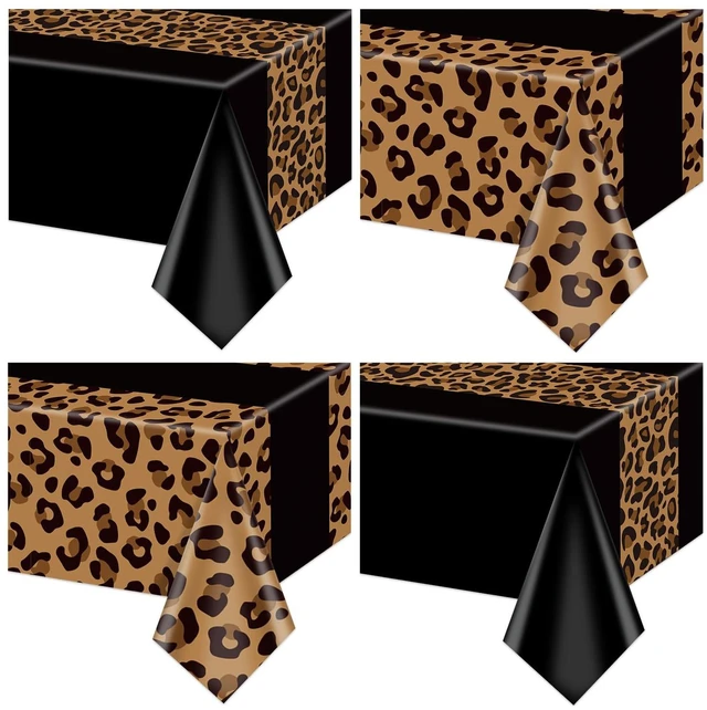 Main image of 4 Pack Leopard Print Tablecloths, Safari Animal Cheetah Print Table Cloth Black Cheetah Tablecloths for Birthday Parties Girls Night Bachelorette Events and Fashion Themed Decor, 51 x 86 Inch