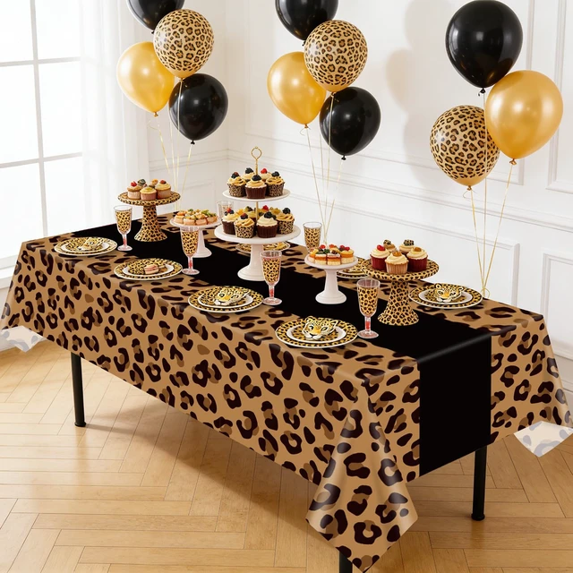 Alt view image 4 of 7 - 4 Pack Leopard Print Tablecloths, Safari Animal Cheetah Print Table Cloth Black Cheetah Tablecloths for Birthday Parties Girls Night Bachelorette Events and Fashion Themed Decor, 51 x 86 Inch