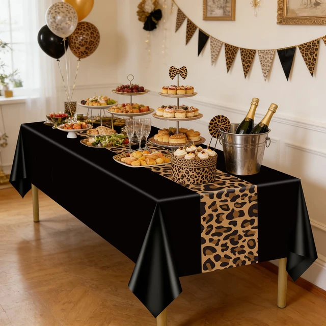 Alt view image 6 of 7 - 4 Pack Leopard Print Tablecloths, Safari Animal Cheetah Print Table Cloth Black Cheetah Tablecloths for Birthday Parties Girls Night Bachelorette Events and Fashion Themed Decor, 51 x 86 Inch