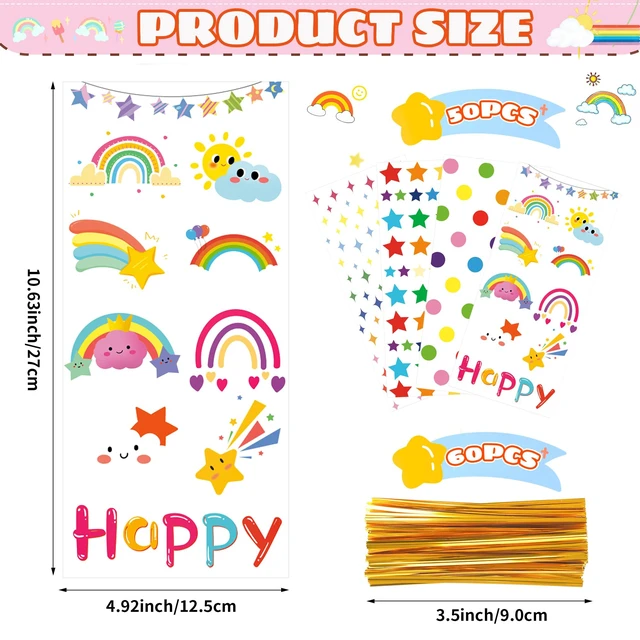 Alt view image 2 of 7 - 50PCS Rainbow Cellophane Treat Bags: Clear Goodie Bags with 60 Twist Ties for Kids Birthday Party Favors Wrapping, Durable Clear Plastic Gift Bag for Candy Cookies Treat Classroom Return Gifts
