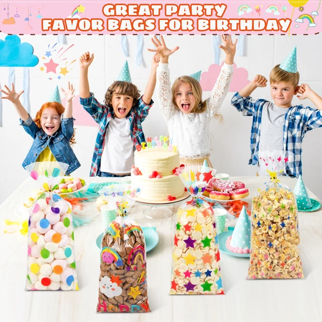 Alt view image 5 of 7 - 50PCS Rainbow Cellophane Treat Bags: Clear Goodie Bags with 60 Twist Ties for Kids Birthday Party Favors Wrapping, Durable Clear Plastic Gift Bag for Candy Cookies Treat Classroom Return Gifts