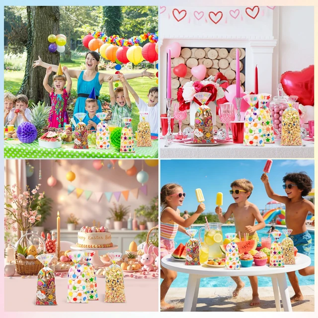 Alt view image 6 of 7 - 50PCS Rainbow Cellophane Treat Bags: Clear Goodie Bags with 60 Twist Ties for Kids Birthday Party Favors Wrapping, Durable Clear Plastic Gift Bag for Candy Cookies Treat Classroom Return Gifts