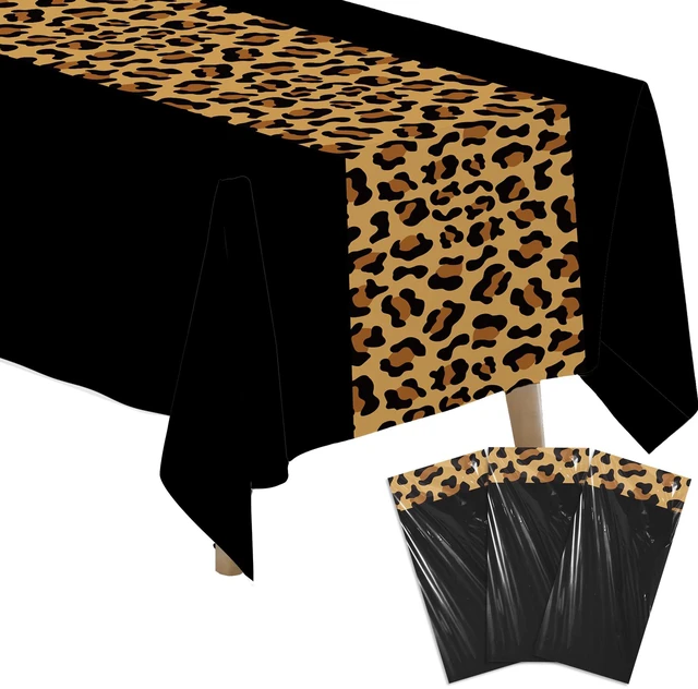 Main image of Cheetah Print Leopard Party Decorations Table Cloth, Black Leopard | Disposable Cheetah Birthday Supplies Table Cover Printed Table Runner, for Birthday Bridal Shower Wedding, 3Pcs, 55in x 86in