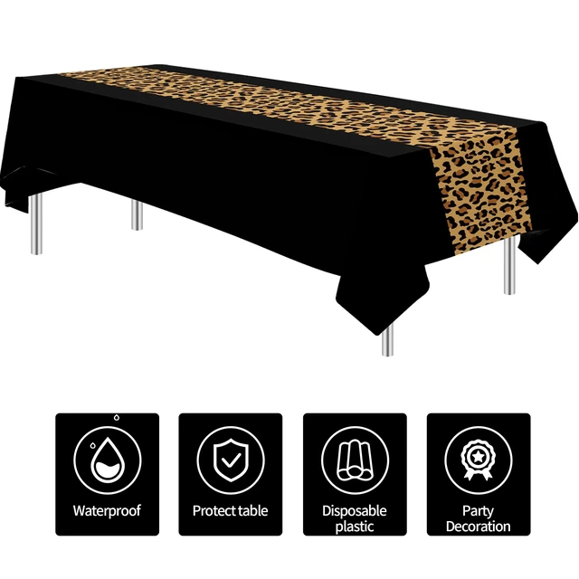 Alt view image 2 of 7 - Cheetah Print Leopard Party Decorations Table Cloth, Black Leopard | Disposable Cheetah Birthday Supplies Table Cover Printed Table Runner, for Birthday Bridal Shower Wedding, 3Pcs, 55in x 86in