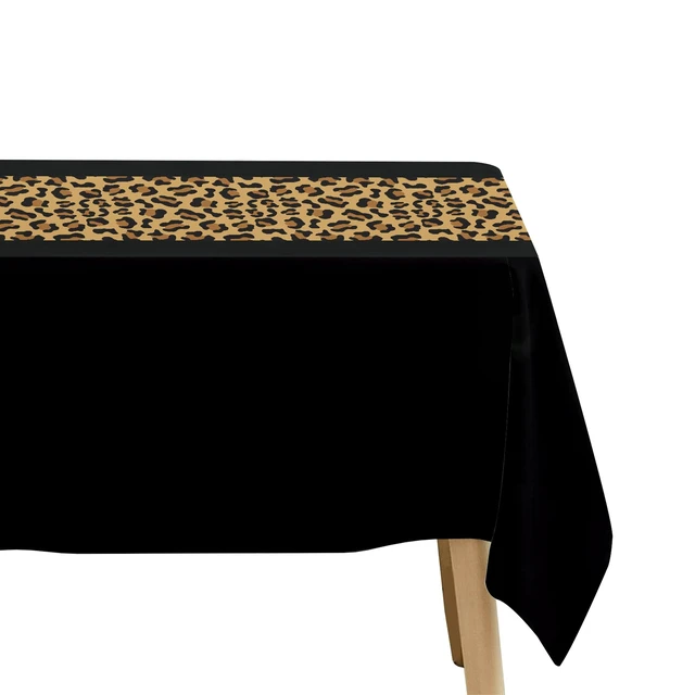 Alt view image 5 of 7 - Cheetah Print Leopard Party Decorations Table Cloth, Black Leopard | Disposable Cheetah Birthday Supplies Table Cover Printed Table Runner, for Birthday Bridal Shower Wedding, 3Pcs, 55in x 86in