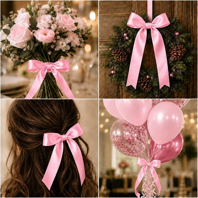 Alt view image 3 of 5 - Pink Ribbon 1/4 Inch x 36 Yards for Party Decor & Floral Arrangements Satin | Baby girl showers, breast cancer awareness, Valentines gifting, princess & ballet birthdays