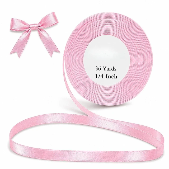 Main image of Pink Ribbon 1/4 Inch x 36 Yards for Party Decor & Floral Arrangements Satin | Baby girl showers, breast cancer awareness, Valentines gifting, princess & ballet birthdays