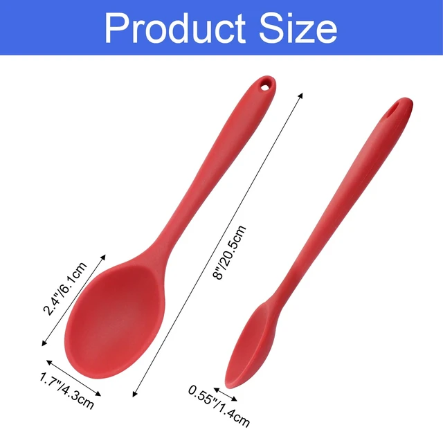 Alt view image 3 of 5 - 4 Pcs Small Silica Gel Spoons, Red+Black | Nonstick, Heat Resistant, For Kitchen Cooking Baking Mixing, Stirring Serving Spoon