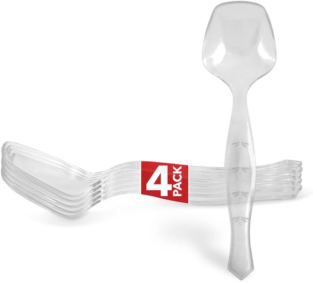 Main image of 4 Count Disposable Serving Spoons, Clear Plastic Serving Spoons for Catering Weddings, Holiday Parties, and More, Large Plastic Serving Utensils for Buffet, Party Spoons