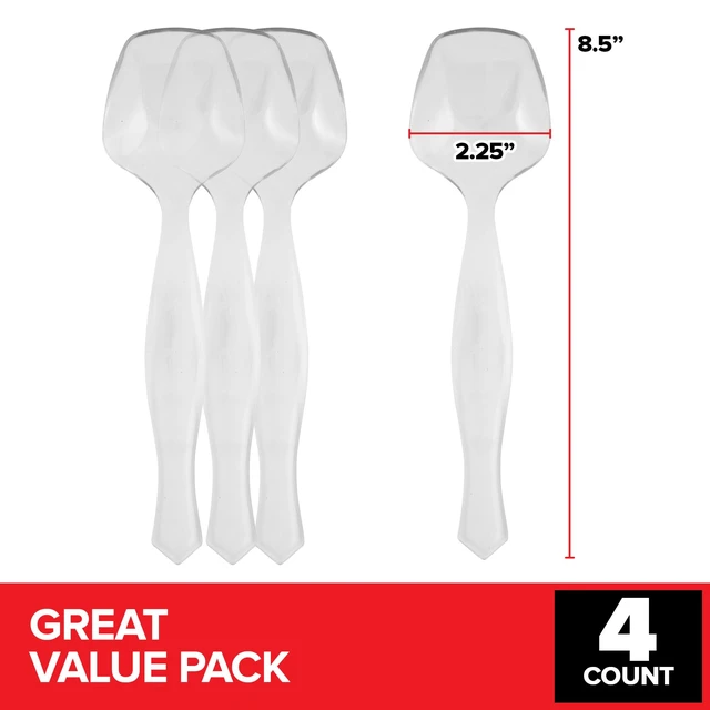 Alt view image 2 of 7 - 4 Count Disposable Serving Spoons, Clear Plastic Serving Spoons for Catering Weddings, Holiday Parties, and More, Large Plastic Serving Utensils for Buffet, Party Spoons