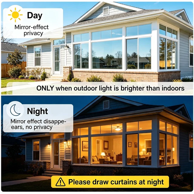 Alt view image 5 of 7 - One Way Privacy Window Film with 3 Tools, Black 17.5"x 78.7" | Mirrored Reflective Window Tint for Home,UV Blocking Heat Control, Daytime Privacy See Out Not in, Adhesive Cover for Bedroom
