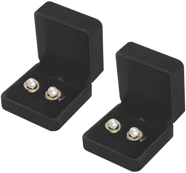 Main image of 2 Pieces Earring Gift Box, Studs Holder Case for Women(BLACK) | Classic Velvet, Small Jewelry Storage Boxs, for Wedding Proposal Engagement Birthday Anniversary