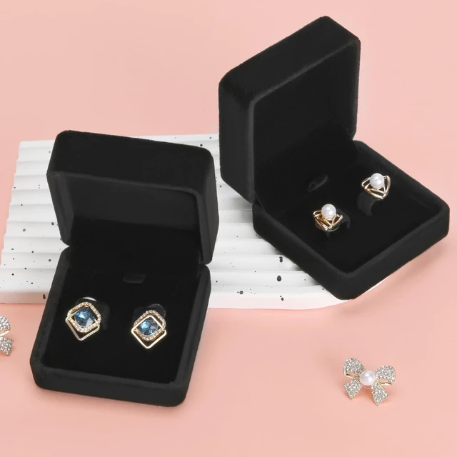 Alt view image 3 of 6 - 2 Pieces Earring Gift Box, Studs Holder Case for Women(BLACK) | Classic Velvet, Small Jewelry Storage Boxs, for Wedding Proposal Engagement Birthday Anniversary
