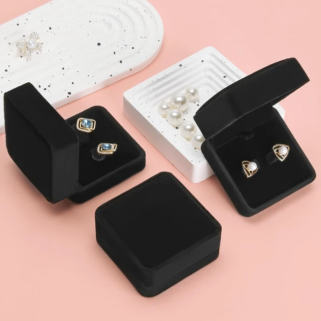 Alt view image 4 of 6 - 2 Pieces Earring Gift Box, Studs Holder Case for Women(BLACK) | Classic Velvet, Small Jewelry Storage Boxs, for Wedding Proposal Engagement Birthday Anniversary