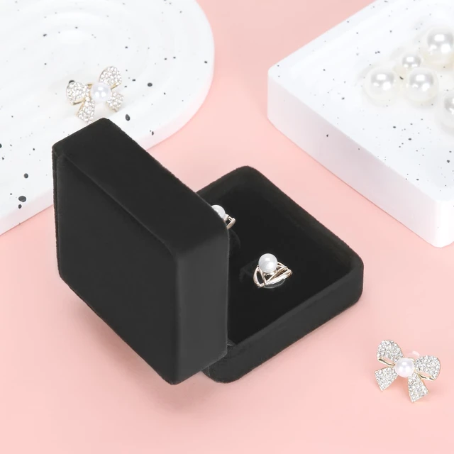 Alt view image 5 of 6 - 2 Pieces Earring Gift Box, Studs Holder Case for Women(BLACK) | Classic Velvet, Small Jewelry Storage Boxs, for Wedding Proposal Engagement Birthday Anniversary