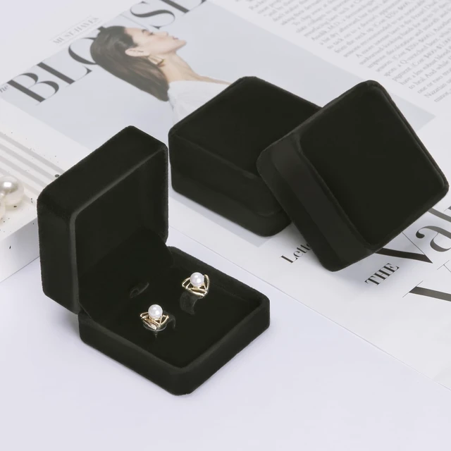 Alt view image 6 of 6 - 2 Pieces Earring Gift Box, Studs Holder Case for Women(BLACK) | Classic Velvet, Small Jewelry Storage Boxs, for Wedding Proposal Engagement Birthday Anniversary