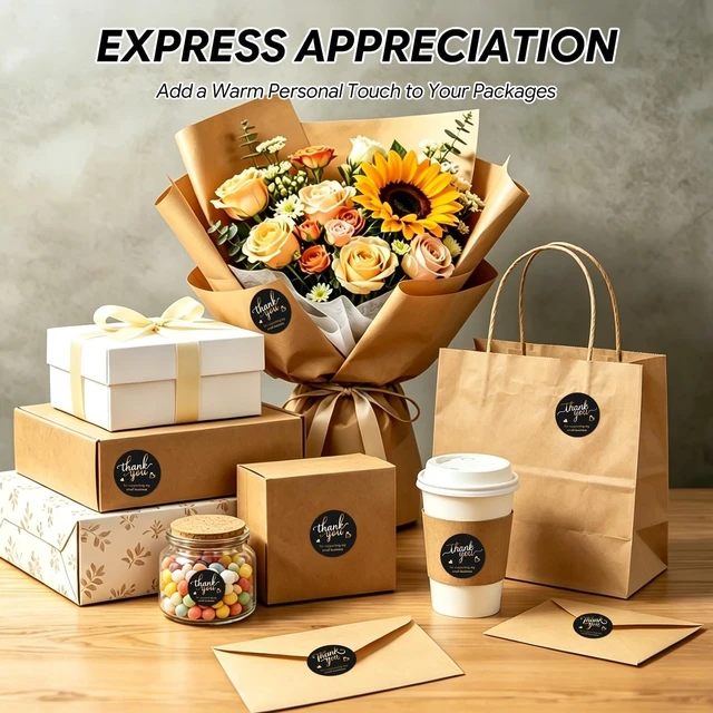 Alt view image 7 of 7 - 500 Pcs 1.5 Inch Black Thank You Stickers Small Business, 4 Gold Foil Font | Round Waterproof Self-Adhesive Sticker Roll, for Small Business Packaging, Orders, Gift Boxes, Bags, Envelopes, Boutique